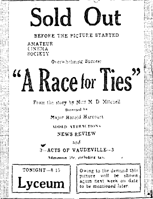 Newspaper advertisement for A Race for Ties (1929)